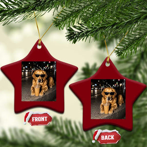 Funny Golden Retriever Iced Coffee Ceramic Ornament Grunge Silly Meme Graphic Funny Dog Lover