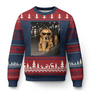 Funny Golden Retriever Iced Coffee Ugly Christmas Sweater Grunge Silly Meme Graphic Funny Dog Lover
