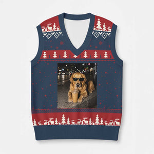 Funny Golden Retriever Iced Coffee V-Neck Knit Sweater Vest Grunge Silly Meme Graphic Funny Dog Lover