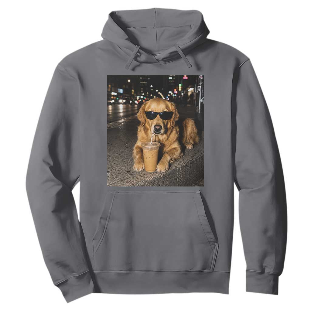 Funny Golden Retriever Iced Coffee Hoodie Grunge Silly Meme Graphic Funny Dog Lover