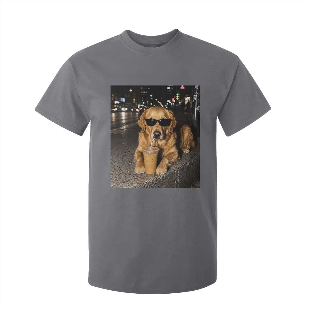 Funny Golden Retriever Iced Coffee T Shirt For Kid Grunge Silly Meme Graphic Funny Dog Lover