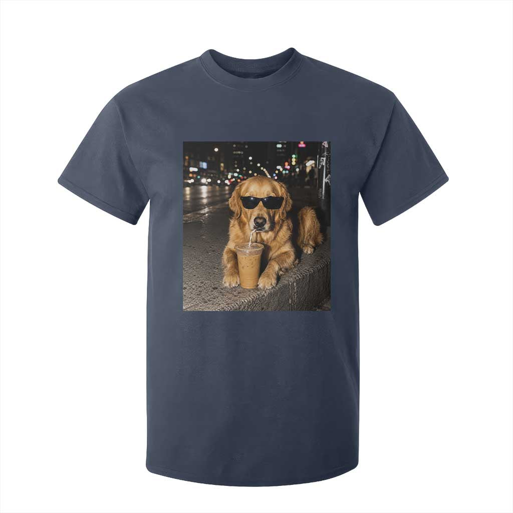 Funny Golden Retriever Iced Coffee T Shirt For Kid Grunge Silly Meme Graphic Funny Dog Lover