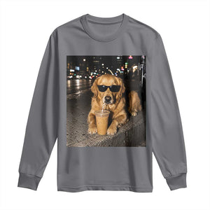 Funny Golden Retriever Iced Coffee Long Sleeve Shirt Grunge Silly Meme Graphic Funny Dog Lover