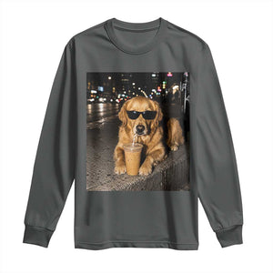 Funny Golden Retriever Iced Coffee Long Sleeve Shirt Grunge Silly Meme Graphic Funny Dog Lover