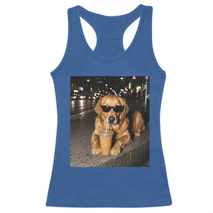 Funny Golden Retriever Iced Coffee Racerback Tank Top Grunge Silly Meme Graphic Funny Dog Lover