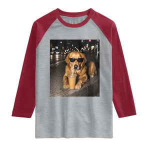 Funny Golden Retriever Iced Coffee Raglan Shirt Grunge Silly Meme Graphic Funny Dog Lover