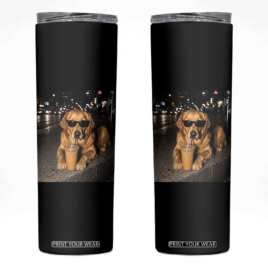 Funny Golden Retriever Iced Coffee Skinny Tumbler Grunge Silly Meme Graphic Funny Dog Lover TS10 Black Print Your Wear