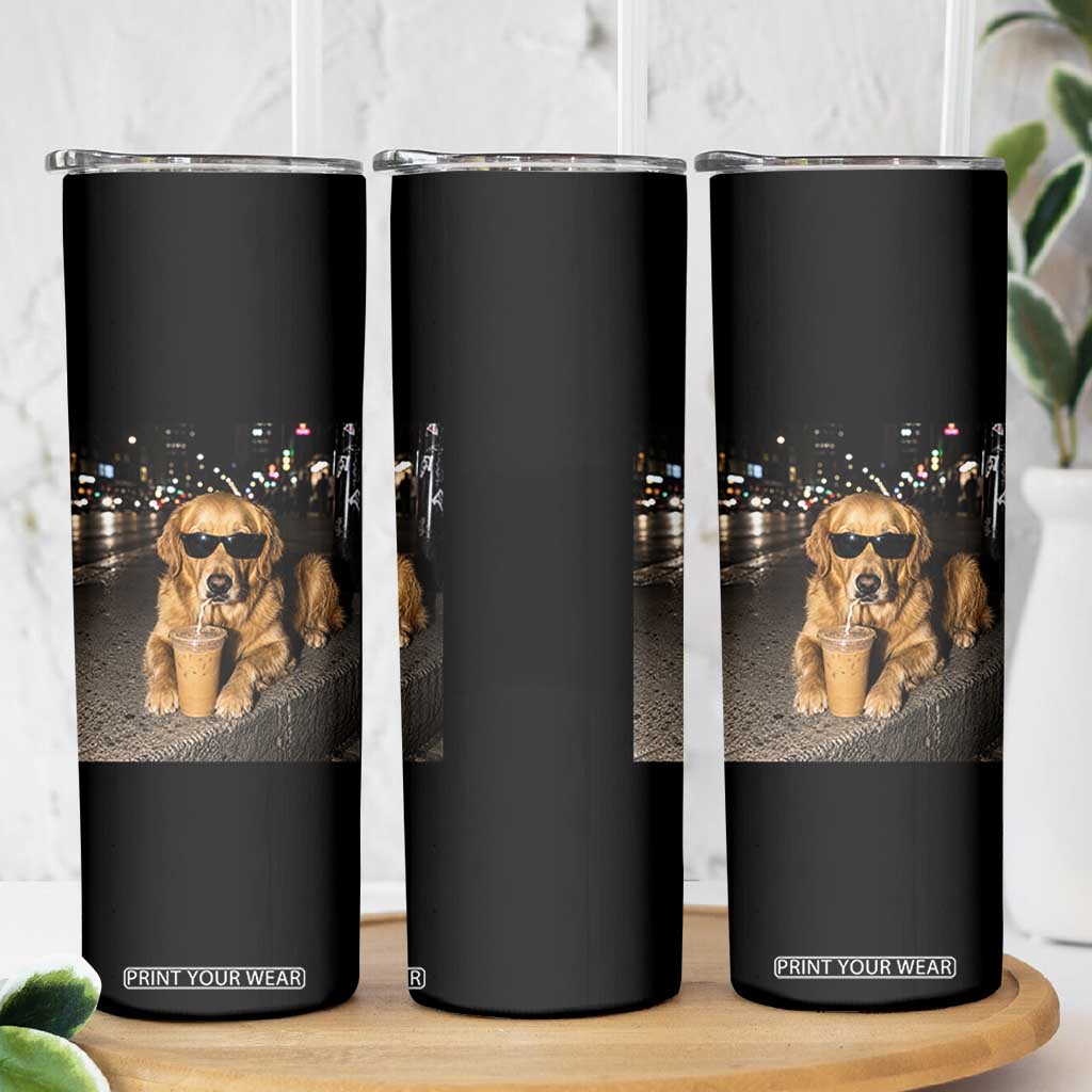 Funny Golden Retriever Iced Coffee Skinny Tumbler Grunge Silly Meme Graphic Funny Dog Lover