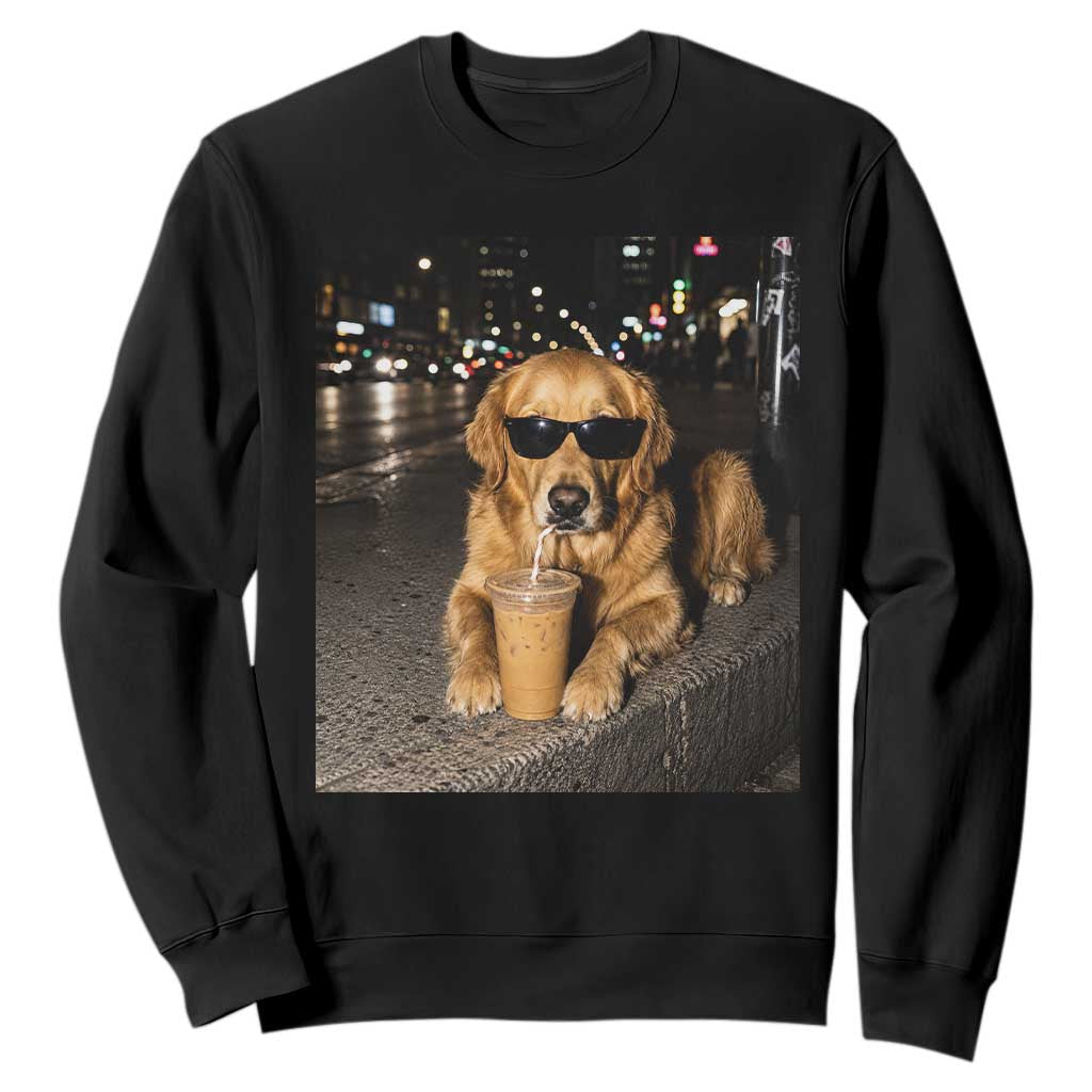 Funny Golden Retriever Iced Coffee Sweatshirt Grunge Silly Meme Graphic Funny Dog Lover