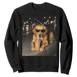 Funny Golden Retriever Iced Coffee Sweatshirt Grunge Silly Meme Graphic Funny Dog Lover
