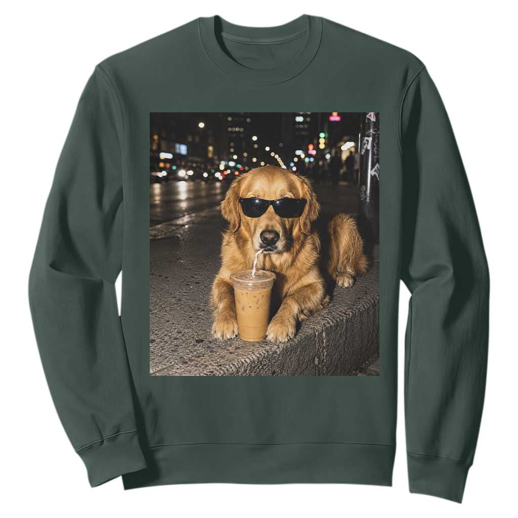 Funny Golden Retriever Iced Coffee Sweatshirt Grunge Silly Meme Graphic Funny Dog Lover