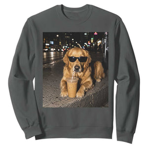 Funny Golden Retriever Iced Coffee Sweatshirt Grunge Silly Meme Graphic Funny Dog Lover