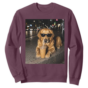 Funny Golden Retriever Iced Coffee Sweatshirt Grunge Silly Meme Graphic Funny Dog Lover
