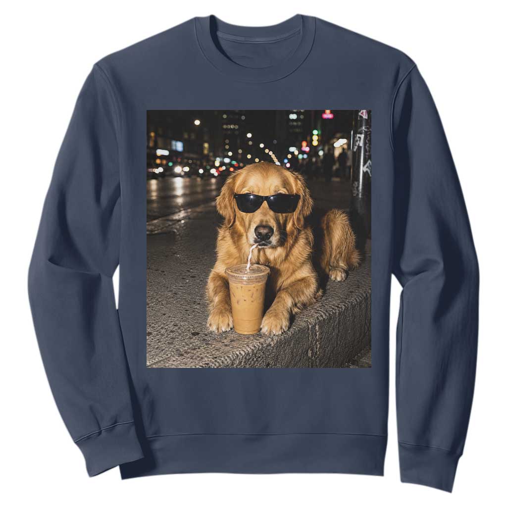 Funny Golden Retriever Iced Coffee Sweatshirt Grunge Silly Meme Graphic Funny Dog Lover