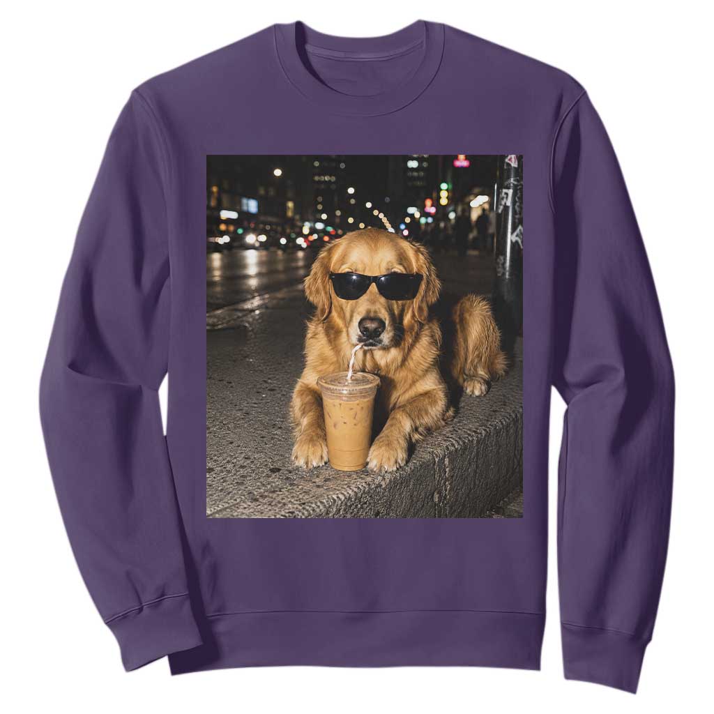 Funny Golden Retriever Iced Coffee Sweatshirt Grunge Silly Meme Graphic Funny Dog Lover