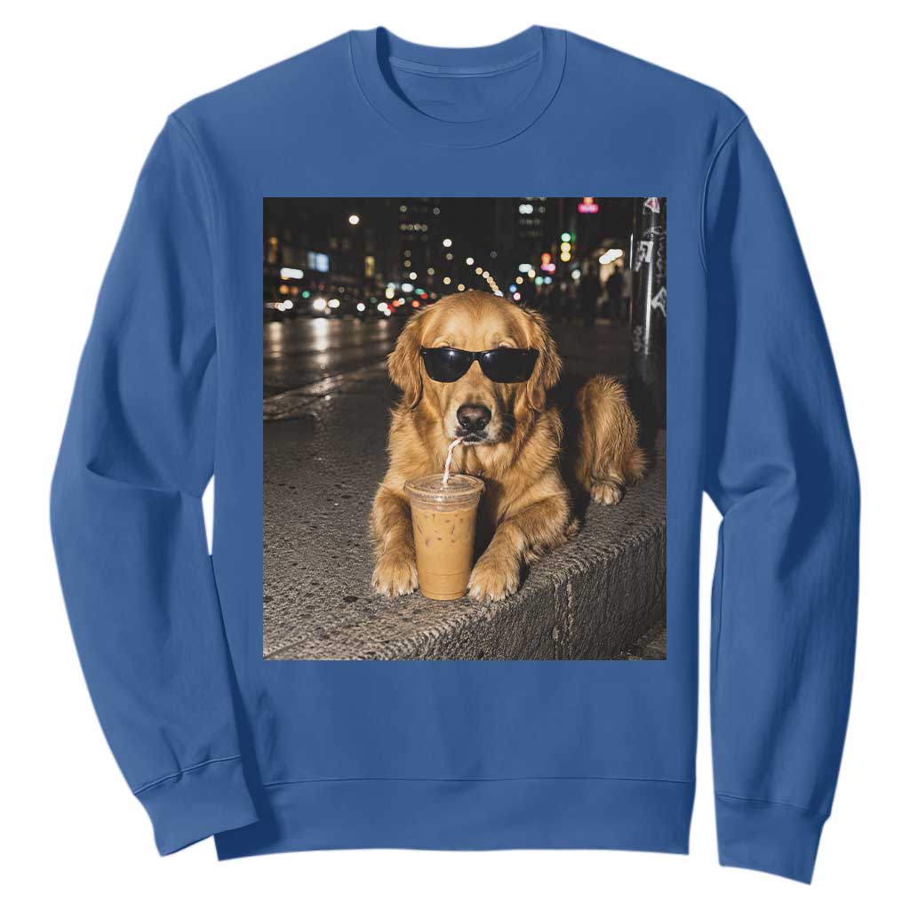 Funny Golden Retriever Iced Coffee Sweatshirt Grunge Silly Meme Graphic Funny Dog Lover