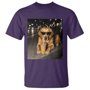 Funny Golden Retriever Iced Coffee T Shirt Grunge Silly Meme Graphic Funny Dog Lover