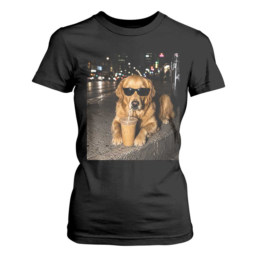 Funny Golden Retriever Iced Coffee T Shirt For Women Grunge Silly Meme Graphic Funny Dog Lover TS10 Black Print Your Wear