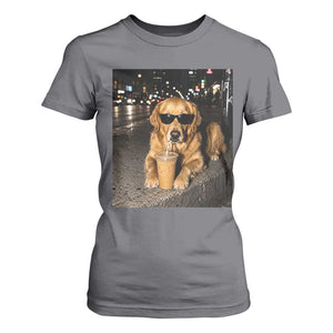 Funny Golden Retriever Iced Coffee T Shirt For Women Grunge Silly Meme Graphic Funny Dog Lover