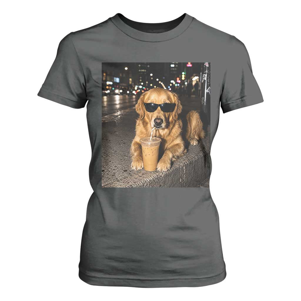 Funny Golden Retriever Iced Coffee T Shirt For Women Grunge Silly Meme Graphic Funny Dog Lover
