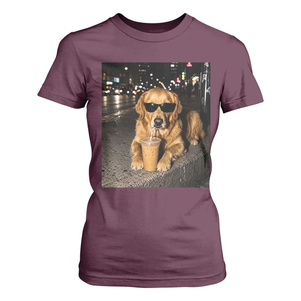 Funny Golden Retriever Iced Coffee T Shirt For Women Grunge Silly Meme Graphic Funny Dog Lover
