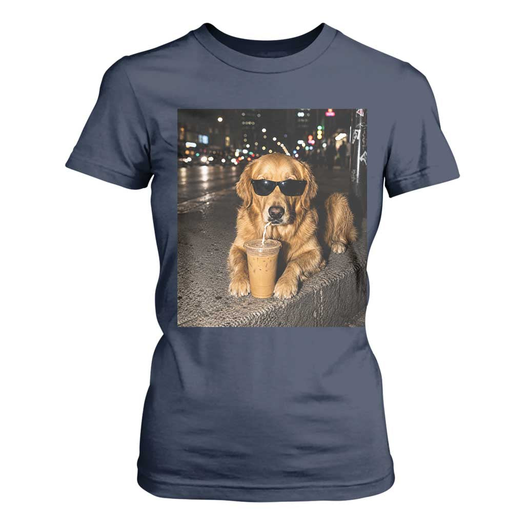 Funny Golden Retriever Iced Coffee T Shirt For Women Grunge Silly Meme Graphic Funny Dog Lover