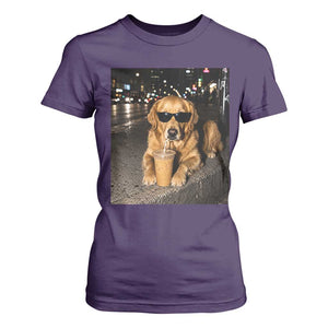 Funny Golden Retriever Iced Coffee T Shirt For Women Grunge Silly Meme Graphic Funny Dog Lover