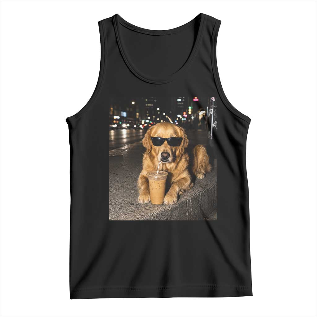 Funny Golden Retriever Iced Coffee Tank Top Grunge Silly Meme Graphic Funny Dog Lover