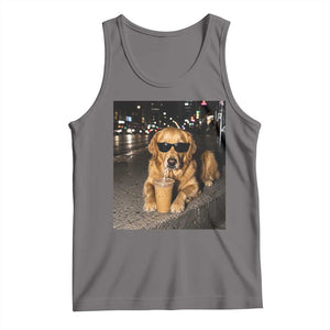 Funny Golden Retriever Iced Coffee Tank Top Grunge Silly Meme Graphic Funny Dog Lover
