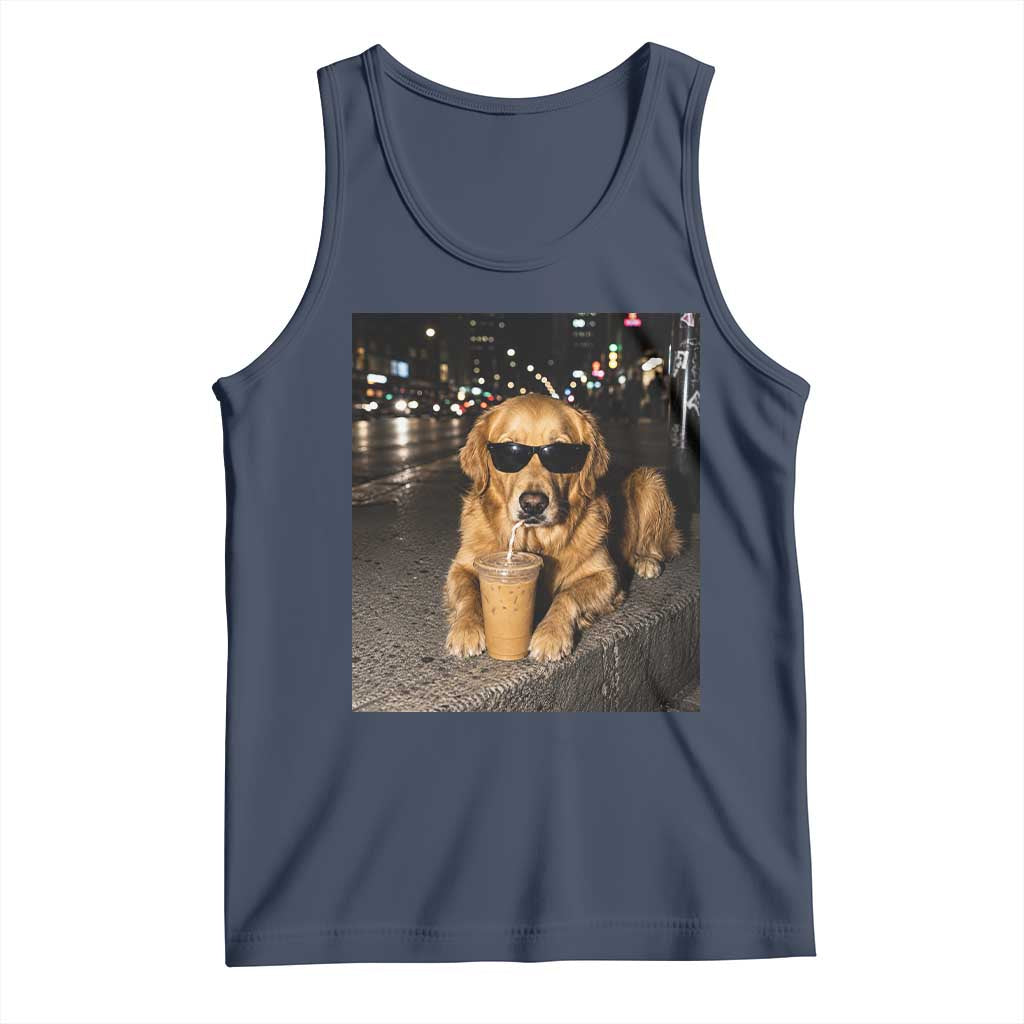 Funny Golden Retriever Iced Coffee Tank Top Grunge Silly Meme Graphic Funny Dog Lover