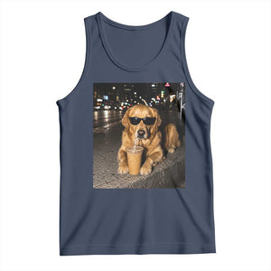 Funny Golden Retriever Iced Coffee Tank Top Grunge Silly Meme Graphic Funny Dog Lover