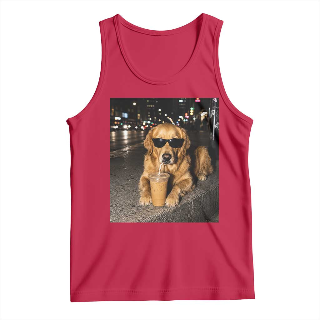 Funny Golden Retriever Iced Coffee Tank Top Grunge Silly Meme Graphic Funny Dog Lover