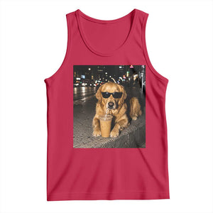 Funny Golden Retriever Iced Coffee Tank Top Grunge Silly Meme Graphic Funny Dog Lover