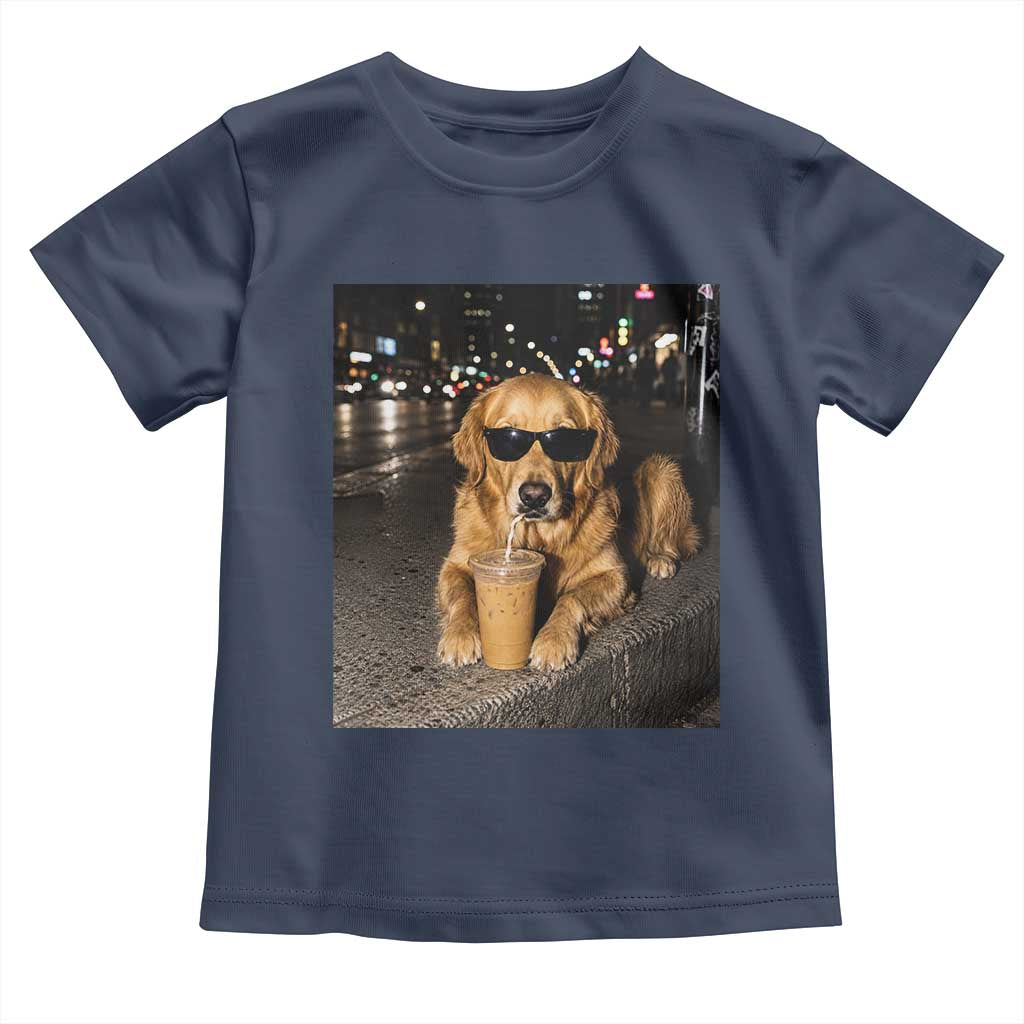 Funny Golden Retriever Iced Coffee Toddler T Shirt Grunge Silly Meme Graphic Funny Dog Lover