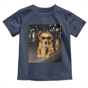 Funny Golden Retriever Iced Coffee Toddler T Shirt Grunge Silly Meme Graphic Funny Dog Lover