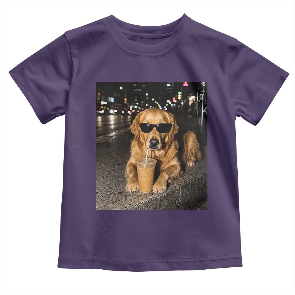 Funny Golden Retriever Iced Coffee Toddler T Shirt Grunge Silly Meme Graphic Funny Dog Lover