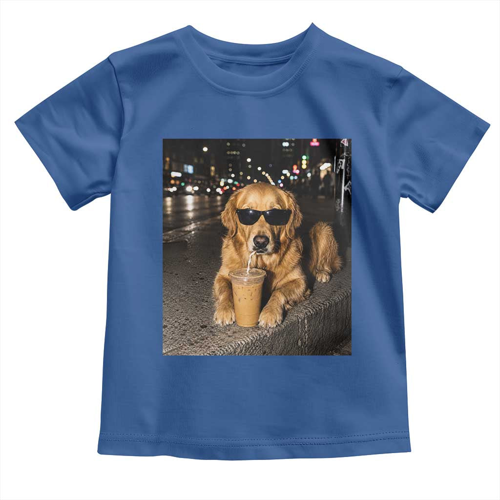 Funny Golden Retriever Iced Coffee Toddler T Shirt Grunge Silly Meme Graphic Funny Dog Lover