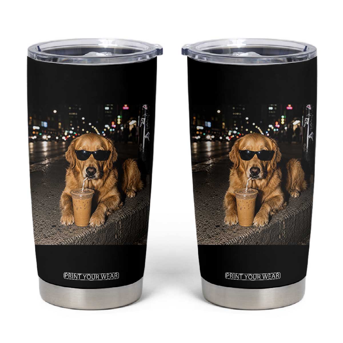 Funny Golden Retriever Iced Coffee Tumbler Cup Grunge Silly Meme Graphic Funny Dog Lover