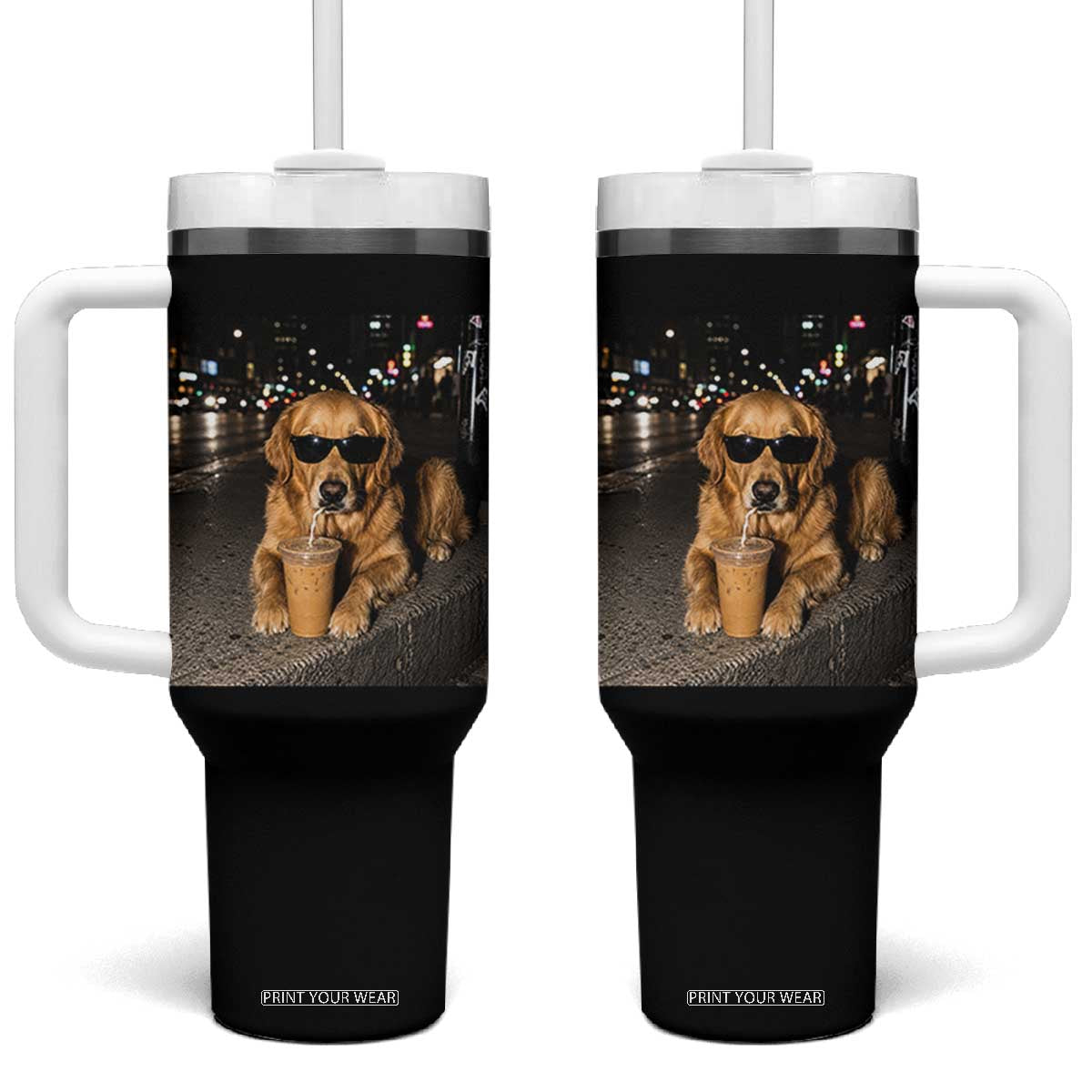 Funny Golden Retriever Iced Coffee Tumbler With Handle Grunge Silly Meme Graphic Funny Dog Lover