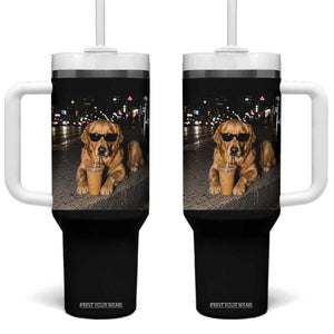Funny Golden Retriever Iced Coffee Tumbler With Handle Grunge Silly Meme Graphic Funny Dog Lover