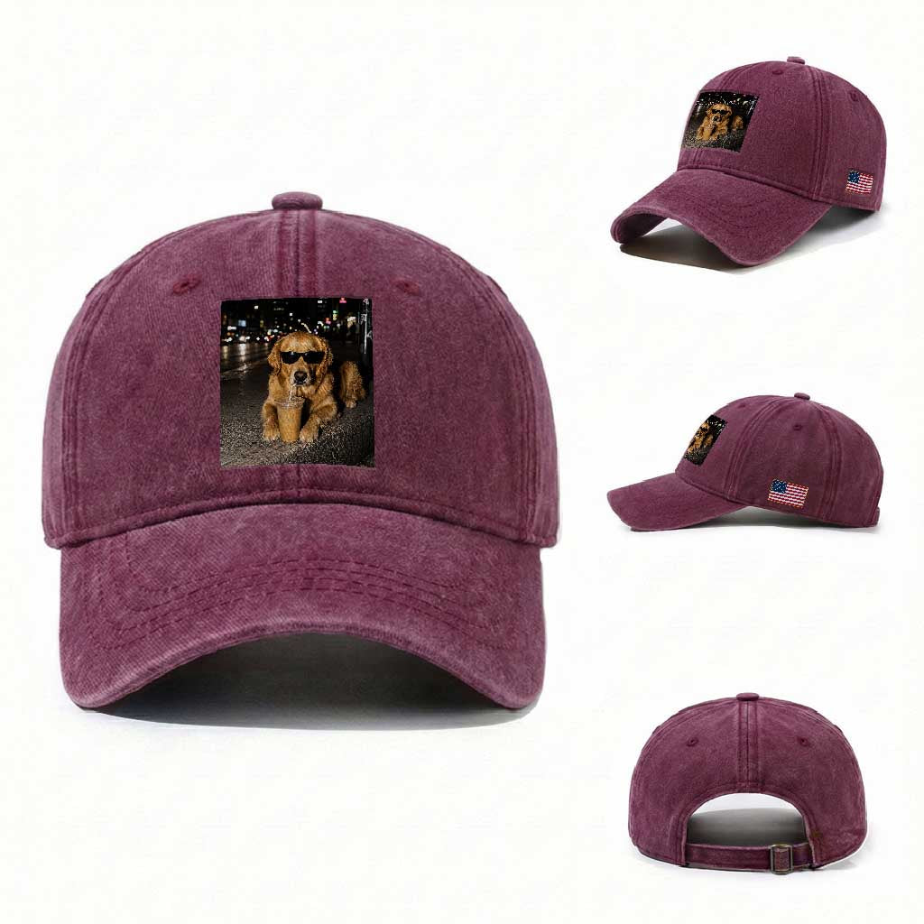 Funny Golden Retriever Iced Coffee Washed Cotton Baseball Cap Grunge Silly Meme Graphic Funny Dog Lover
