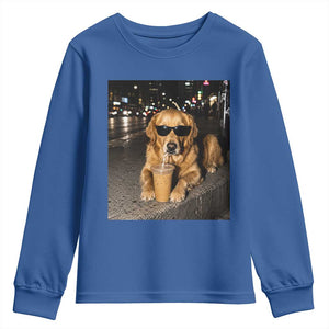 Funny Golden Retriever Iced Coffee Youth Sweatshirt Grunge Silly Meme Graphic Funny Dog Lover