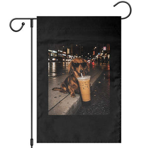 Dachshund Iced Coffee Garden Flag Grunge Meme Graphic Funny Weiner Dog Lovers Dad