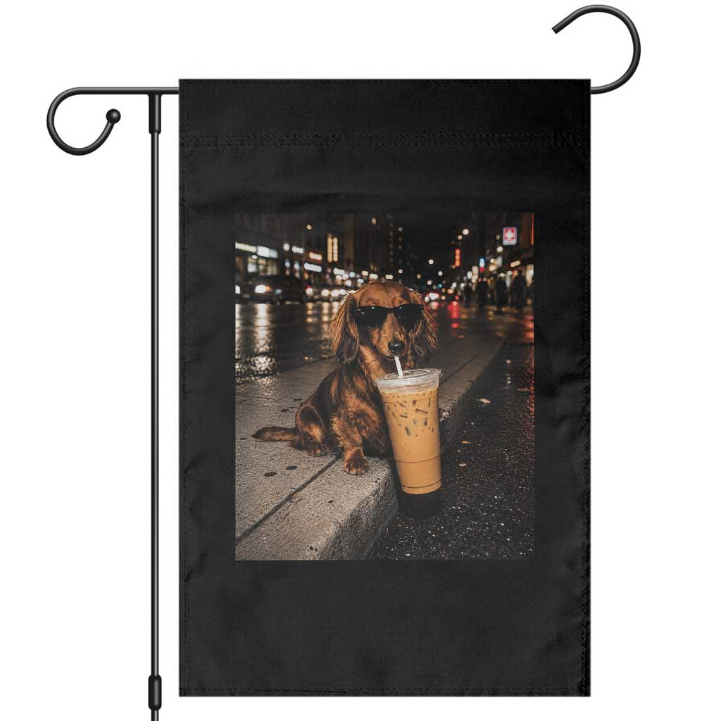 Dachshund Iced Coffee Garden Flag Grunge Meme Graphic Funny Weiner Dog Lovers Dad TS10 Black Print Your Wear