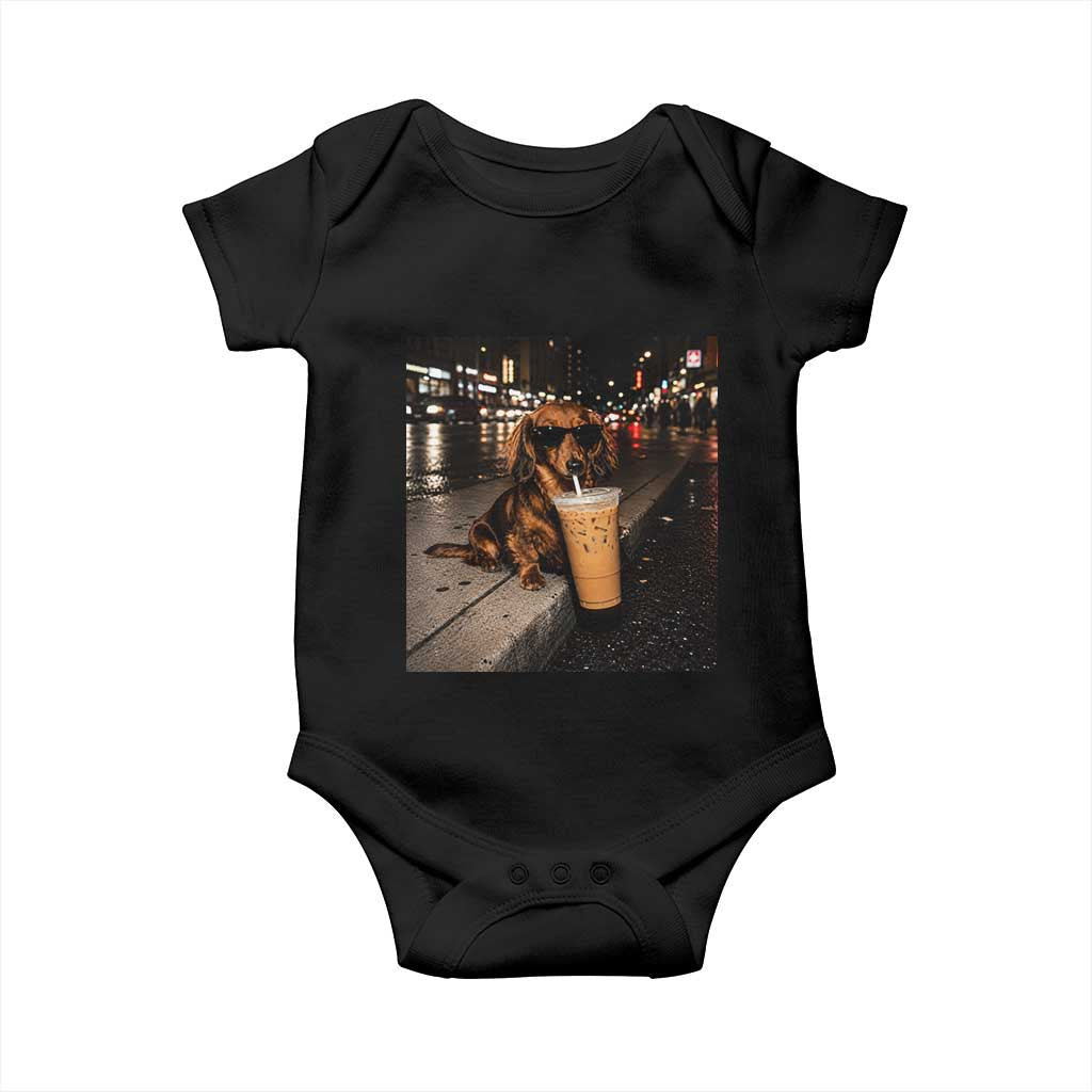 Dachshund Iced Coffee Baby Onesie Grunge Meme Graphic Funny Weiner Dog Lovers Dad TS10 Black Print Your Wear