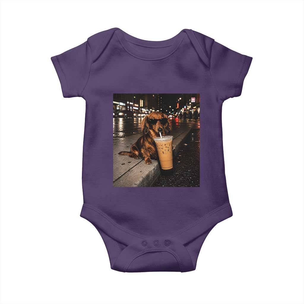 Dachshund Iced Coffee Baby Onesie Grunge Meme Graphic Funny Weiner Dog Lovers Dad
