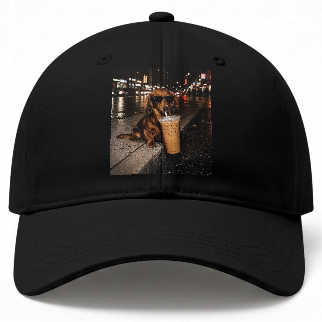 Dachshund Iced Coffee Baseball Cap Grunge Meme Graphic Funny Weiner Dog Lovers Dad