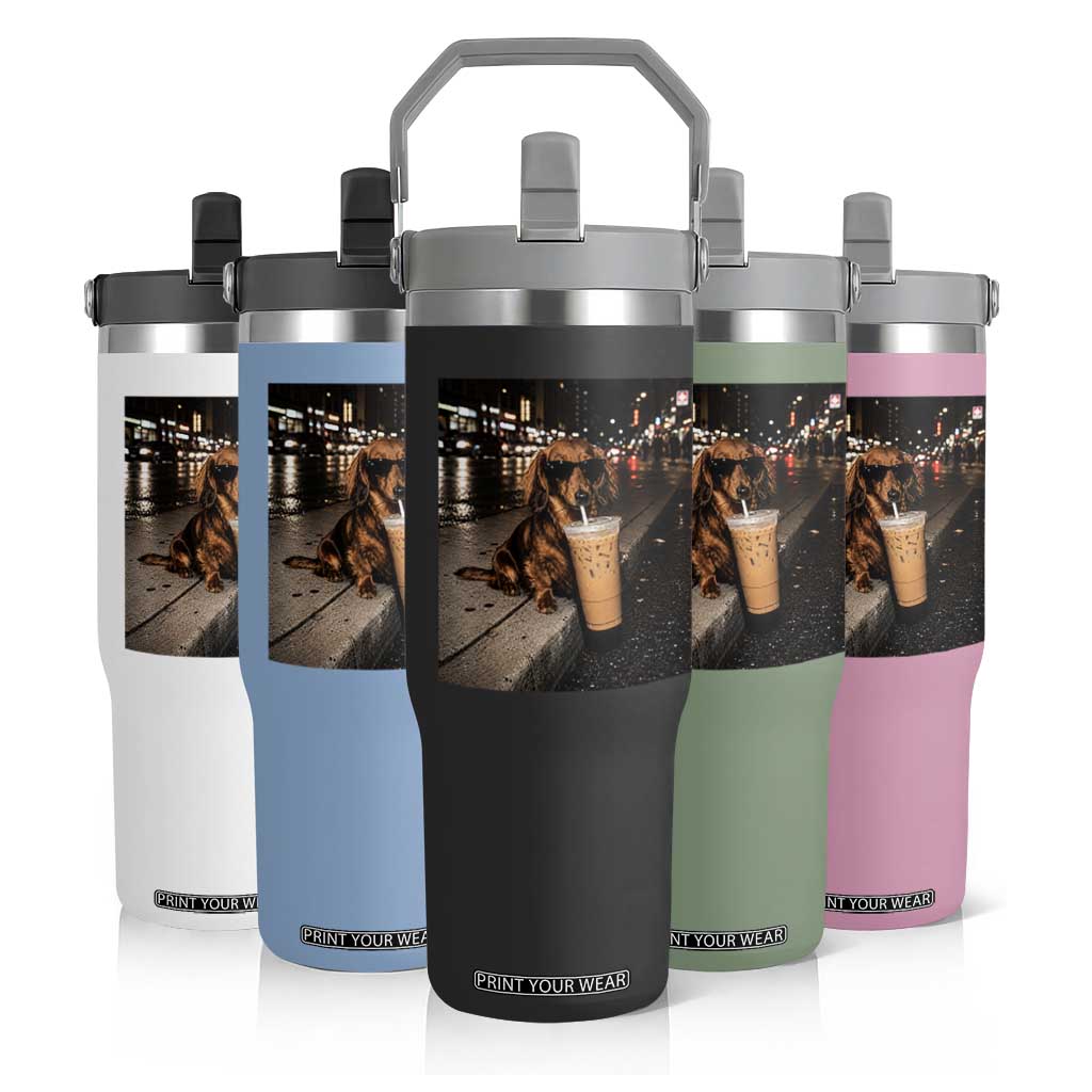 Dachshund Iced Coffee Flip Straw Tumbler Grunge Meme Graphic Funny Weiner Dog Lovers Dad