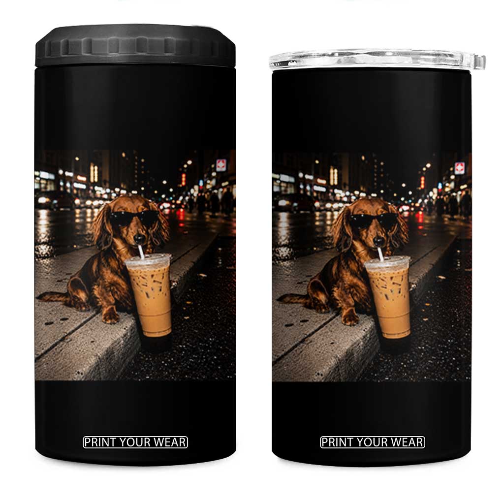 Dachshund Iced Coffee 4 in 1 Can Cooler Tumbler Grunge Meme Graphic Funny Weiner Dog Lovers Dad TS10 One Size: 16 oz Black Print Your Wear