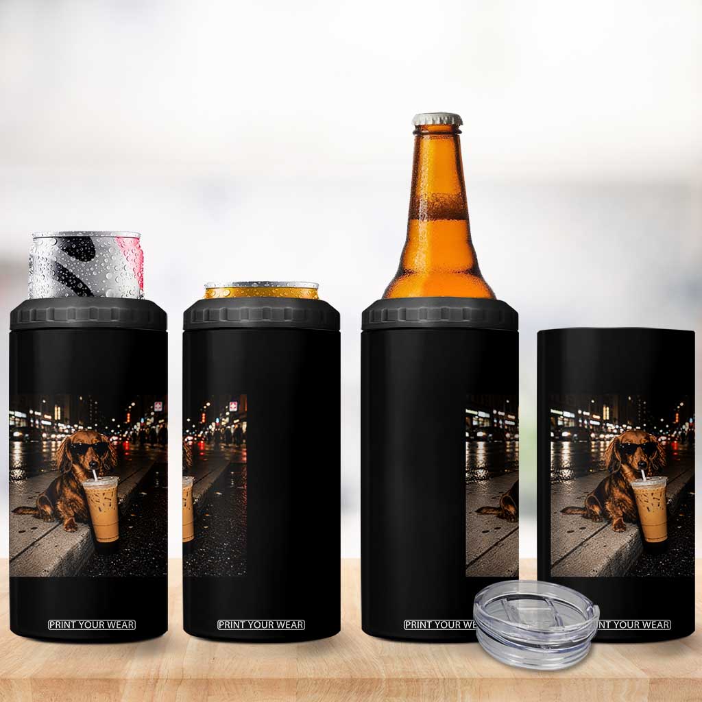 Dachshund Iced Coffee 4 in 1 Can Cooler Tumbler Grunge Meme Graphic Funny Weiner Dog Lovers Dad